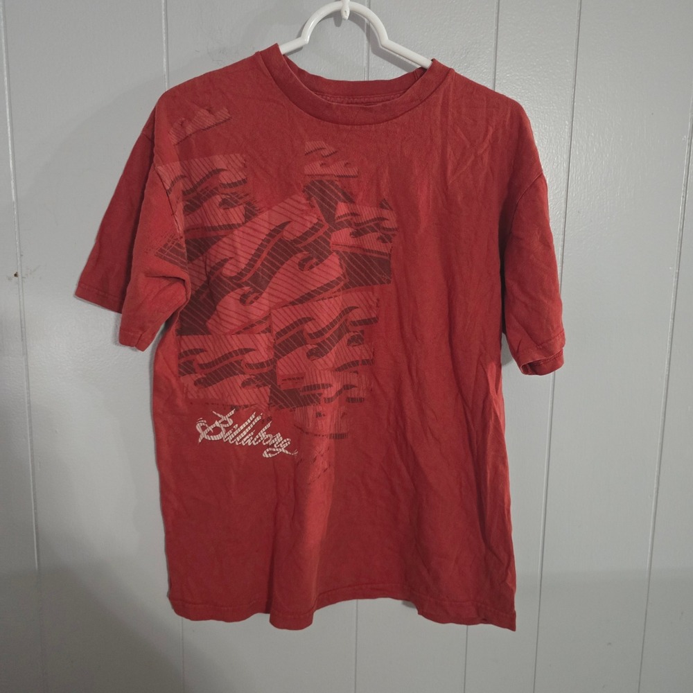 Billabong Graphic T-Shirt Mens Large‎ Red Short Sleeve Crew Neck Wave Print